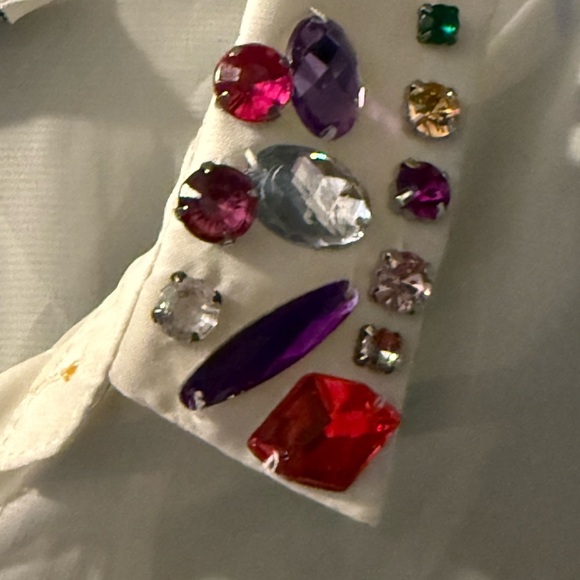 Bluenotes Sheer White Sleeveless Jeweled Blouse Womens Sz M Rhinestone Bedazzle - Picture 3 of 9